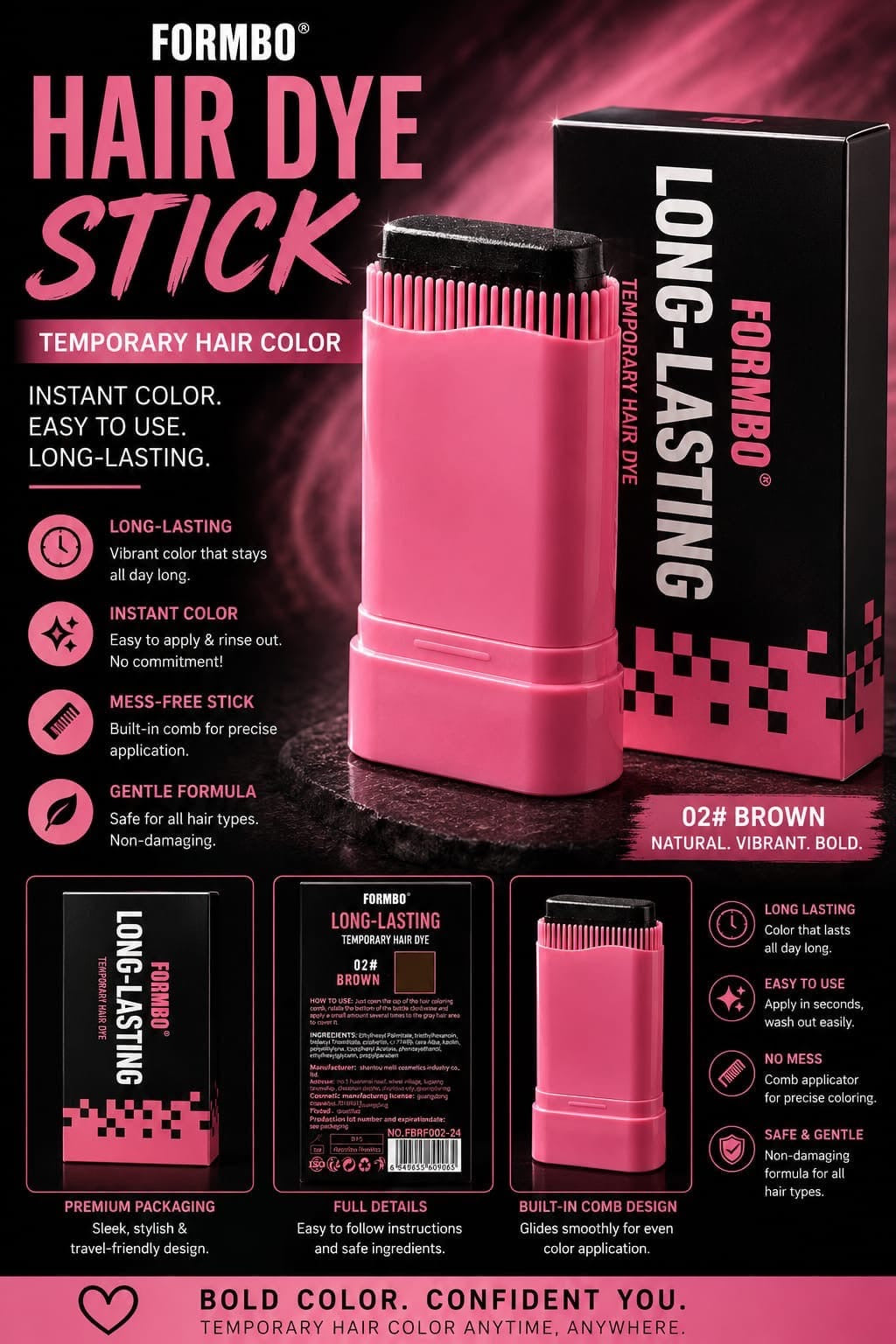 Instant Hair Dye Stick| Black & Brown | Long Lasting Colour